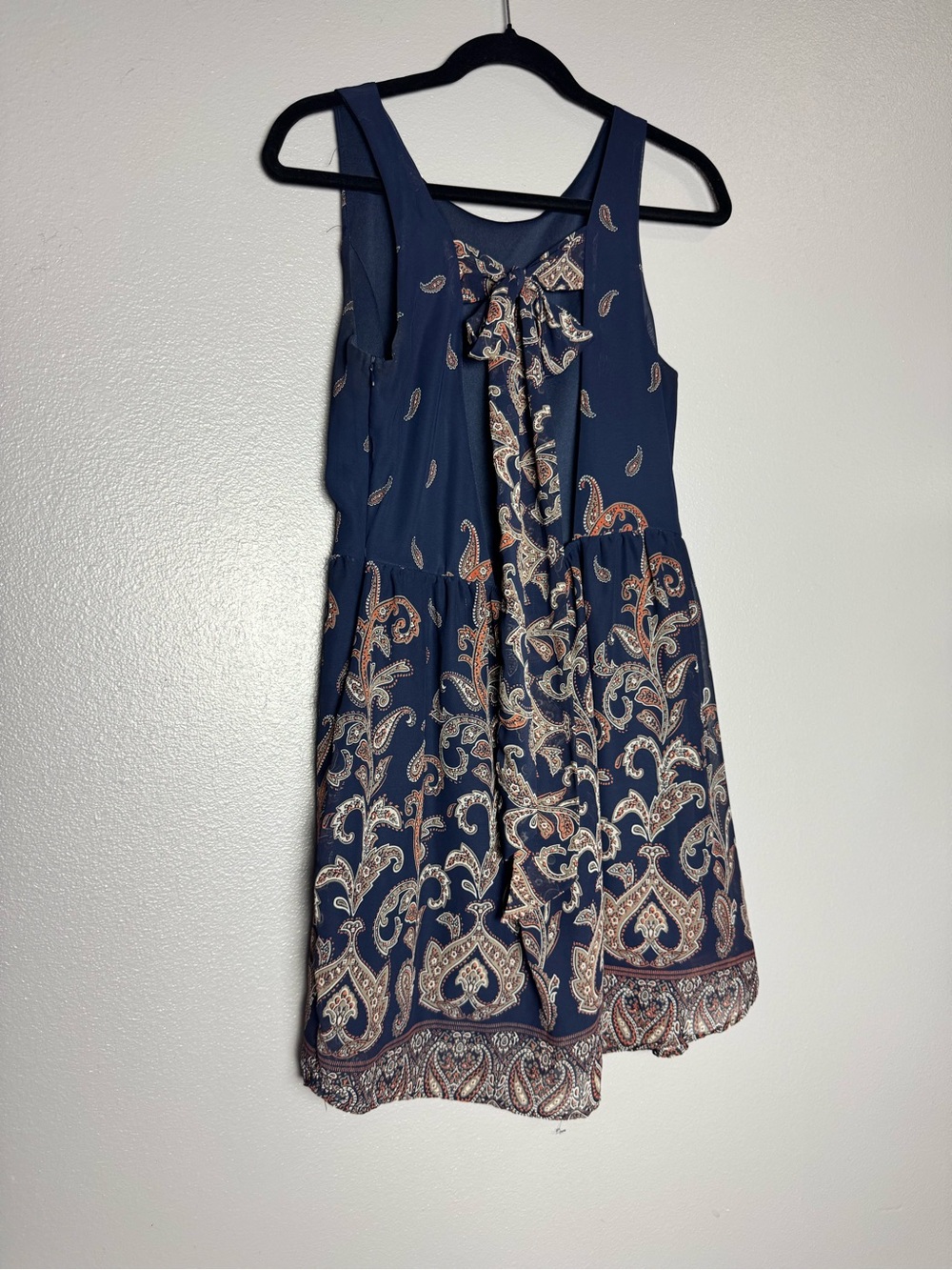 Altar'd State Navy Paisley Bow-Front Mini Dress